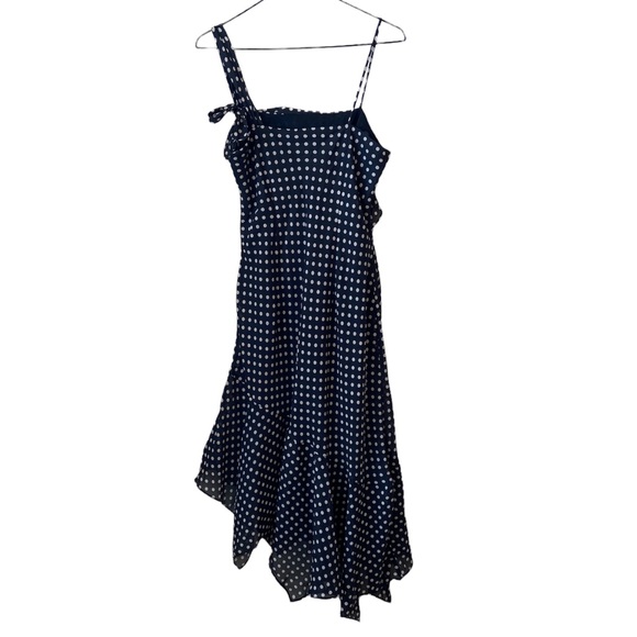 CDC BLACK AND WHITE POLKA DOT ASYMMETRIC MIDI DRESS, SLEEVELESS, SIZE 8 - Picture 8 of 12